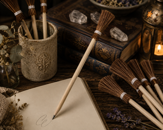 Witch Broom & Wizard Wand Pencils — Mystical Stationery Set | Morrigu Star