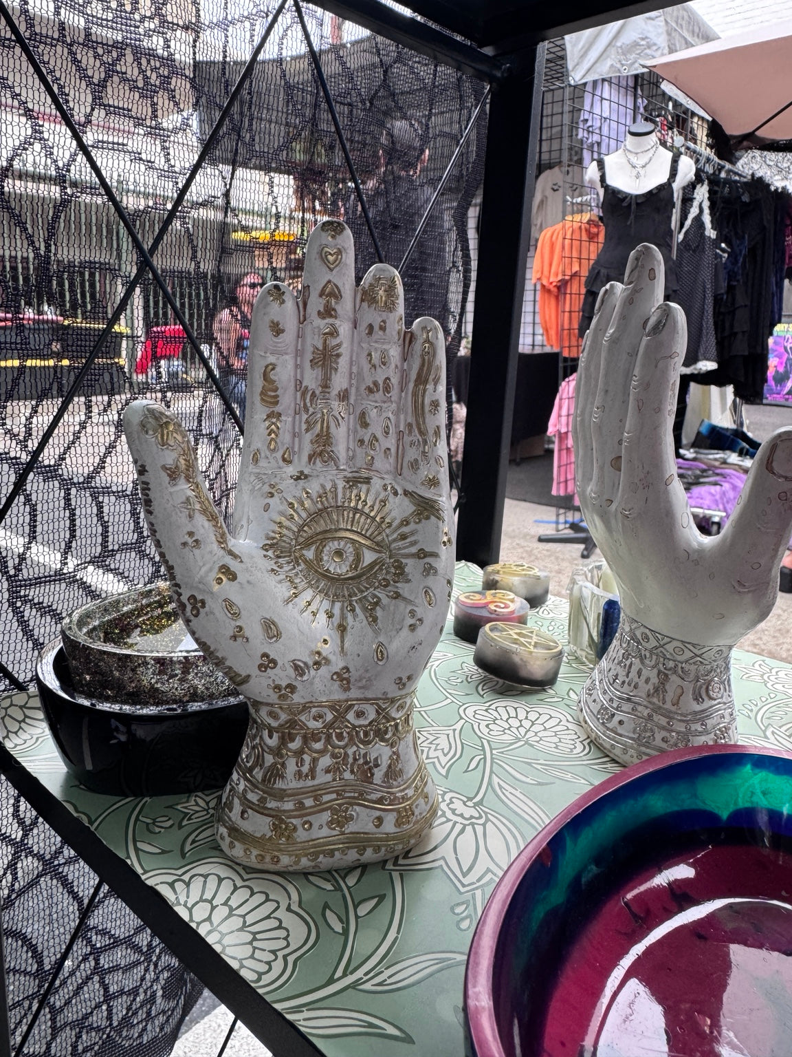 Hand-finished ivory palmistry hand decor with antique gold detailing by Morrigu Star
