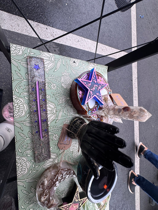 Starlit Veil celestial resin stick incense holder detail