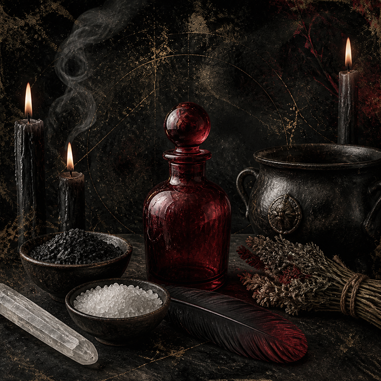 Ritual Essentials altar supplies with candles salts herbs and selenite