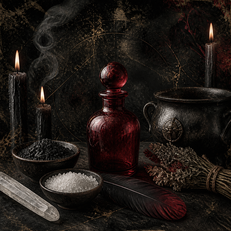 Ritual Essentials altar supplies with candles salts herbs and selenite