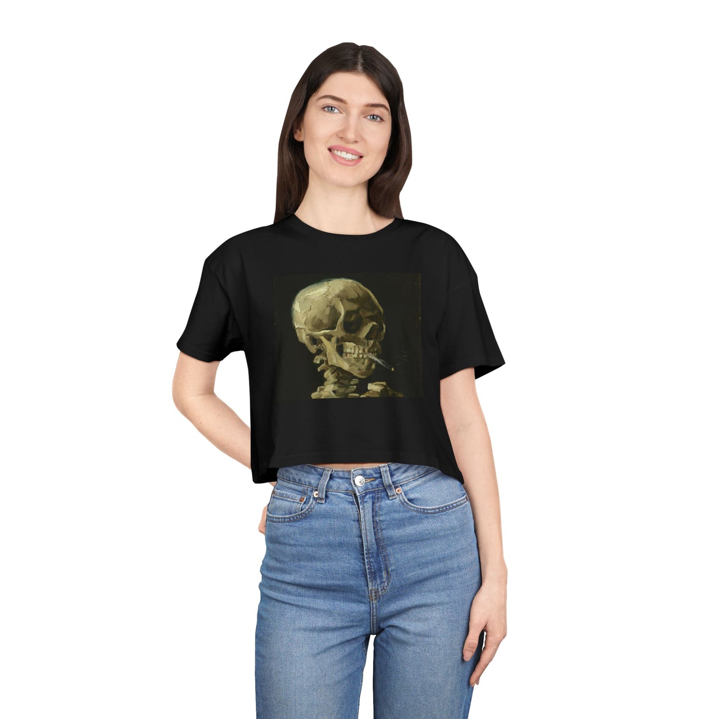 Van Gogh Skull with Burning Cigarette Women’s Crop Tee