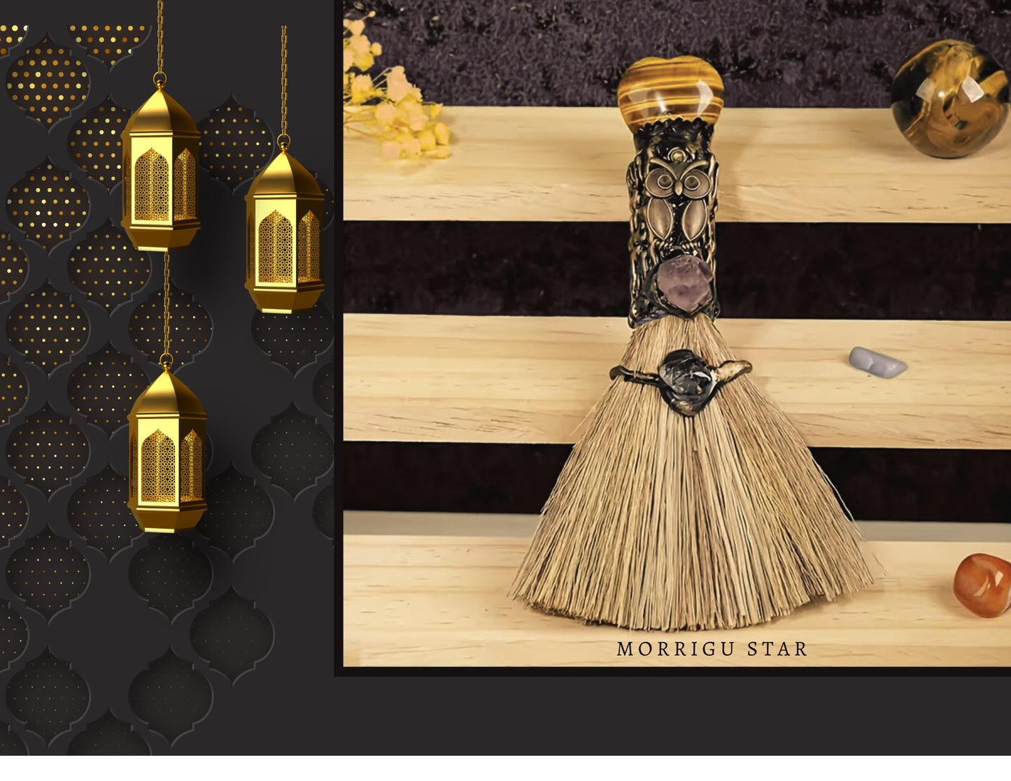 Mini Witch’s Broom — Crystal Altar & Ritual Décor | Morrigu Star