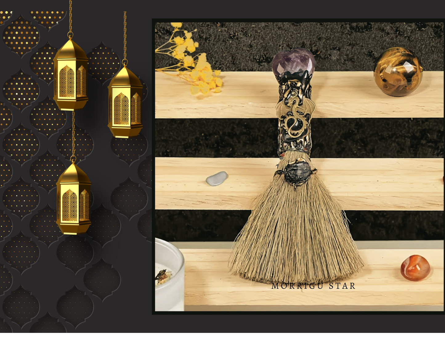 Mini Witch’s Broom — Crystal Altar & Ritual Décor | Morrigu Star