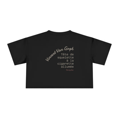 Van Gogh Skull with Burning Cigarette Women’s Crop Tee