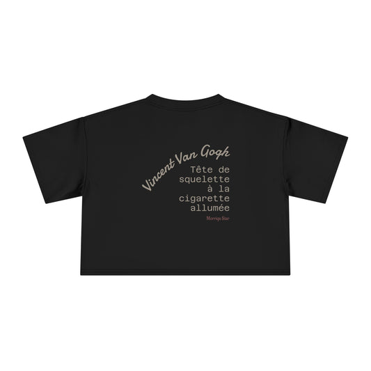 Van Gogh Skull with Burning Cigarette Women’s Crop Tee