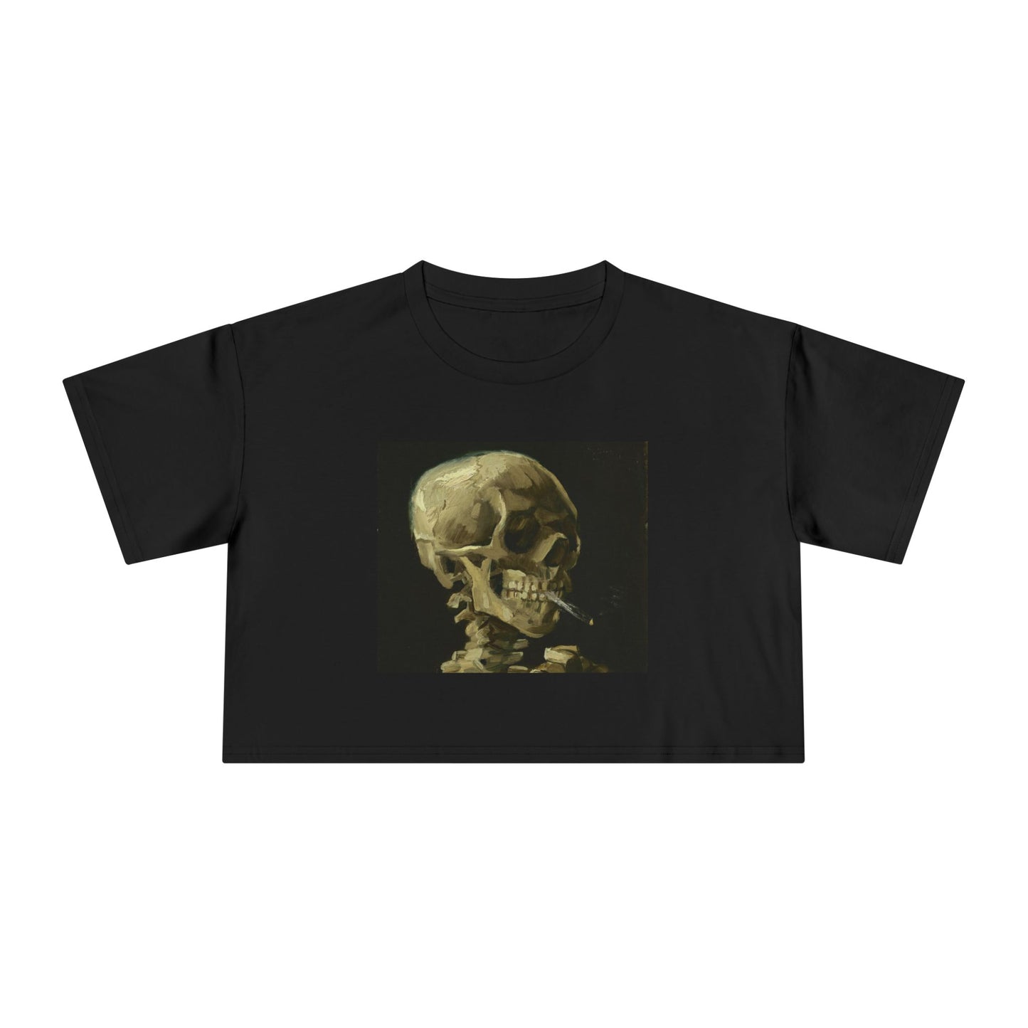Van Gogh Skull with Burning Cigarette Women’s Crop Tee