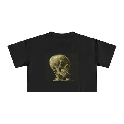 Van Gogh Skull with Burning Cigarette Women’s Crop Tee