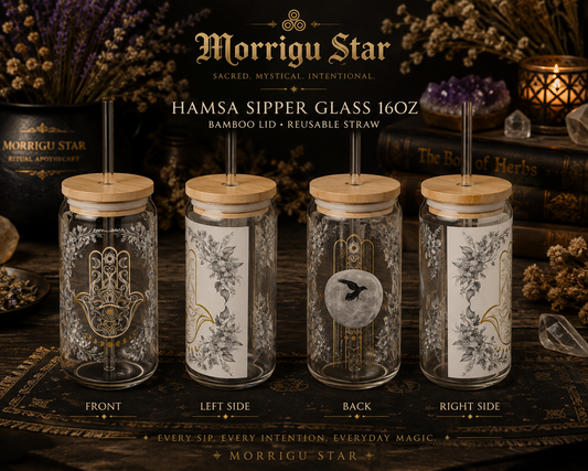 Hamsa Sipper Glass 16oz — Bamboo Lid & Reusable Straw