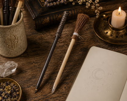 Witch Broom & Wizard Wand Pencils — Mystical Stationery Set | Morrigu Star