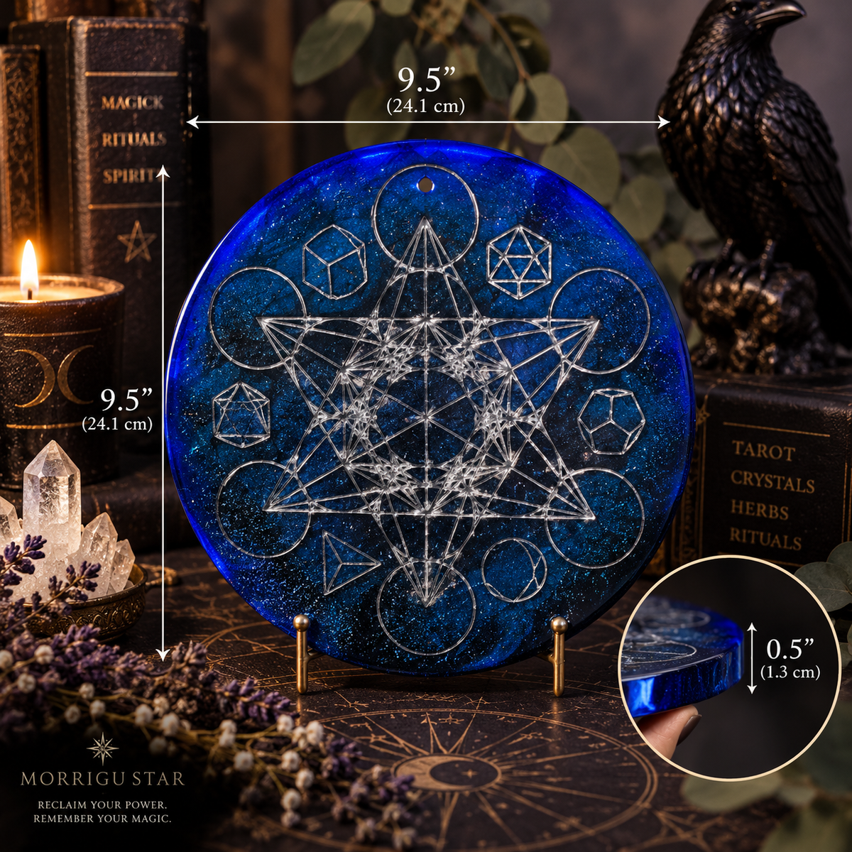 Metatron’s Cube handmade resin altar piece with measurements 9.5 inches diameter and 0.5 inch thick