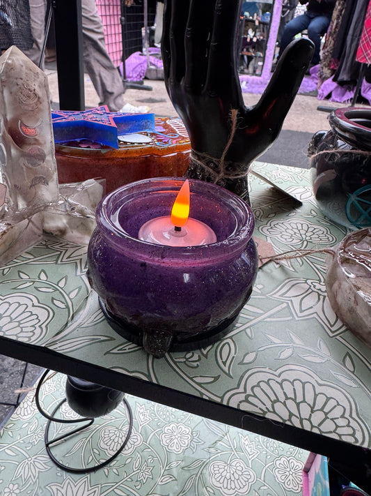 Hand-finished purple mini cauldron candle holder by Morrigu Star
